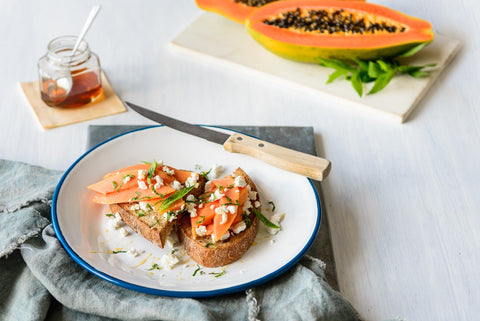 Papaya, Goat Cheese & Honey Toast