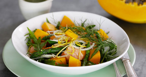 Papaw, Asparagus Salad with Hot Smoked Salmon