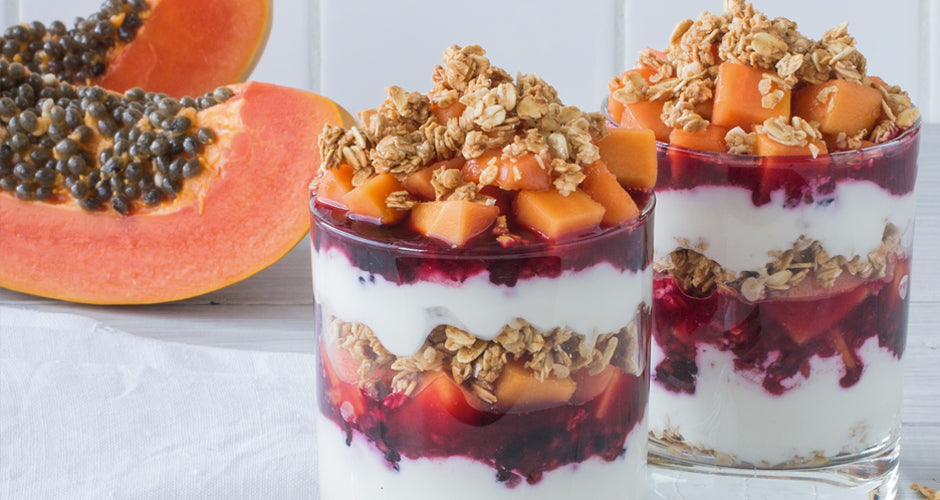 Red Papaya and Mixed Berry Parfaits