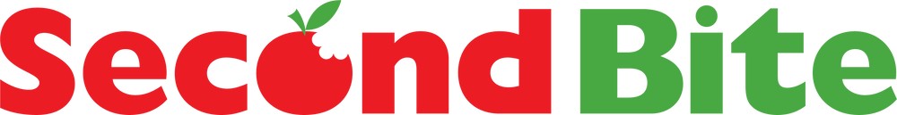 Logo of SecondBite with a red apple on a white background