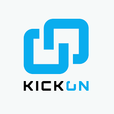 Blue logo with 'KICKON' text on a white background